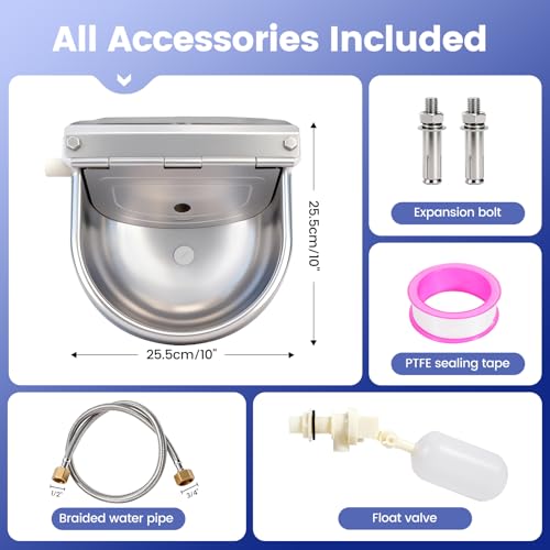 Automatic Dog Water Bowl Dispenser Outdoor, Water Dispenser for Dogs Cats, 304 Stainless Steel Waterer for Large Dogs Chicken Duck Pig Cow Goat, Wall Mountable, with Drainage Hole