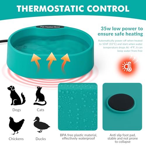 Large Heated Pet Water Bowl for Dogs, 3.7L Heated Dog Bowl Outdoor Heated Water Bowl for Cats,Chicken, Heated Dog Water Bowl -Keep Water Warm in Winter,35W Thermostatic Control and Anti Chew Cord - size: Oval 3.7 Litres