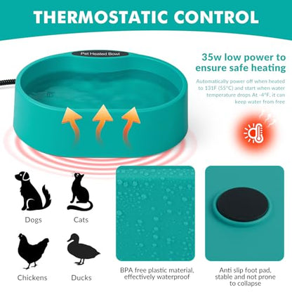 Large Heated Pet Water Bowl for Dogs, 3.7L Heated Dog Bowl Outdoor Heated Water Bowl for Cats,Chicken, Heated Dog Water Bowl -Keep Water Warm in Winter,35W Thermostatic Control and Anti Chew Cord - size: Oval 3.7 Litres