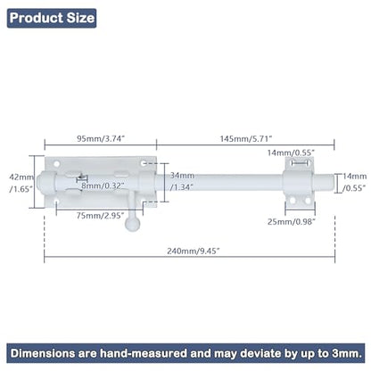 Alise SUS304 Stainless Steel Slide Lock Gate Latch - Thickened Heavy Door Security Bolt - 10 Inch White Barrel - color: White, size: 10 Inch (Regular)