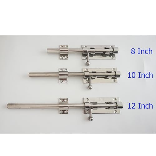 8 Inch Thick Slide Barrel Door Bolt Latch Heavy Duty Gate Lock,Slide Bolt Latch, 304 Stainless Steel Bolt Lock with Padlock Hole, Shed Door Latch for Wooden Fence - Silver - size: 8 Inch - Silver