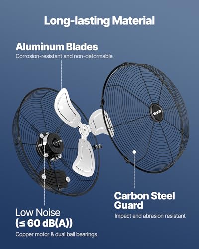 VEVOR 18 Inch Industrial Wall Mount Fan, High Velocity 4000 CFM with 3 Speeds, Powerful Motor Garage Wall Fan with Aluminum Blades for Workshop, Warehouse, Greenhouse, Commercial