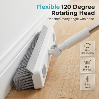 Floor Scrub Brush with Long Handle, 3 in 1 Scrape and Heavy-Duty Stiff Bristle Scrubber Brush, 2-in-1 Floor Brush with Built-in Squeegee, 3 in 1 Floor Scrub Brush (Black-1PC) - color: Black-1pc