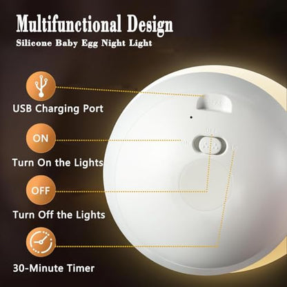 Silicone Night Light for Kids, Egg Baby Nursery Night Lamp with 3-Level Dimming & 30-Min Timer, Portable nightlight for Kids Bedroom,Birthday Cake-Shaped Night Light - color: White-Birthday Cake