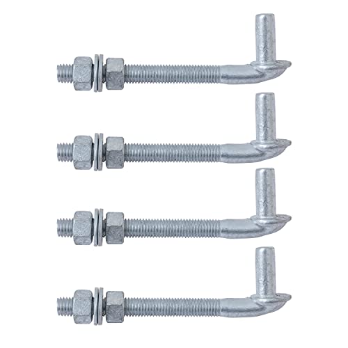 VIVIDA 6" J Bolt Gate Hinge, Chain Link J Bolt Post Hinge with 5/8" Male Pin, Galvanized Steel, Nuts & Washers Included, 4 Pack - size: 6" (4 PCS)