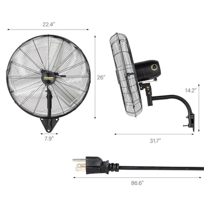 ROVSUN 24" Wall Mounted Fan, High Velocity Industrial Wall Fan, Max 6170 CFM with Wide Angle Oscillating, Suit for Commercial, Residential, Garage, Shop, Greenhouse, Gym, 2-Pack - size: 24''(2-pack)