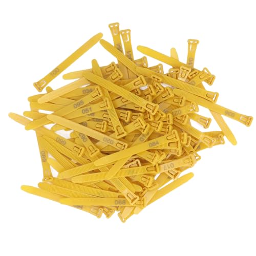 Tissting 1-100 Numbered Poultry Leg Bands, Reusable Chicken ID Rings for Ducks Chicks Geese Pigeons Easy Identification Tracking Management (Yellow) - color: Yellow