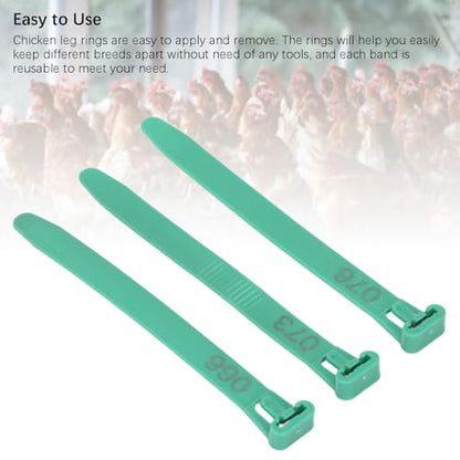 Chicken Leg Rings 1-100 Numbered | Reusable Poultry Identification Leg Bands for Ducks/Chicks/Pigeons/Goose | Sturdy PP Material Easy to Apply and Take Off (Green) - color: Green