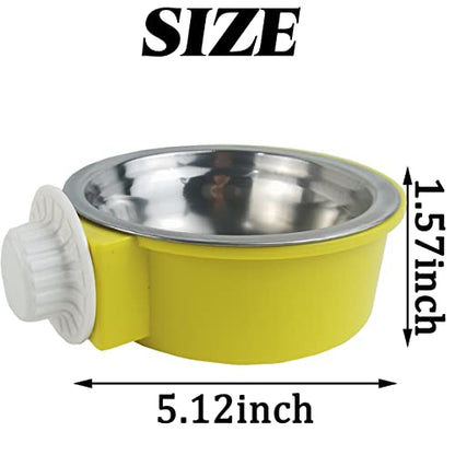 NSBELL 4PCS Crate Dog Bowl, Plastic Bowl & Stainless Steel Bowl Removable Hanging Food & Water Feeder 2-in-1 Cage Bowl Coop Cup for Cat, Dog, Birds with 4 Pet Food Spoons