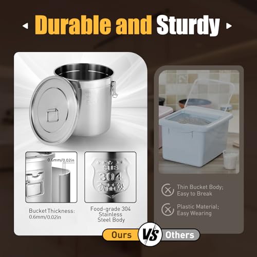 33L (8.72 gal) Stainless Steel Food Storage Container with Lid, Airtight Locking Bucket for Rice, Flour, Pet Food - Food Grade 304, Commercial & Home Kitchen, 405 oz Capacity (8.72 gal) - size: 8.72 gal