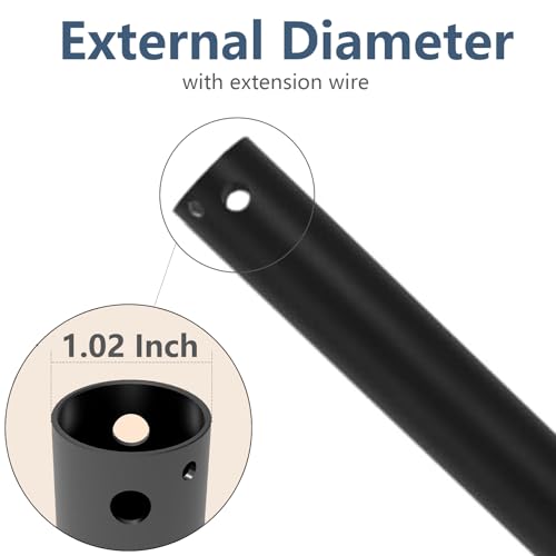 ABZ 48 Inch Ceiling Fan Downrod Accessories with Extended Cord, 4 FT Downrod for Ceiling Fan Not Threaded (Black) - size: 48 INCH