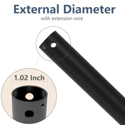 ABZ 36 Inch Ceiling Fan Downrod Accessories with Extended Cord, 3 FT Downrod for Ceiling Fan Not Threaded (Black) - size: 36 INCH