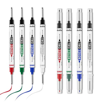 8 PCS Long Head Deep Hole Marker Pens,20mm Long Nib Marker, Longs Nose Markers, Waterproof Construction Markers Marking Tool,Permanent Markers Carpenter Ink marker Pens,Metal marking Pens - color: 8PCS-Double-ended pens-20MM-Red/Blue/Green/Black/White