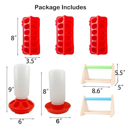 7 Pack Chick Feeder and Waterer Kit No Waste with Chick Perch Flip Top Small Poultry Feeder Trough Quail Feeding Supplies Baby Chick Starter Kit for Chicken Coop Brooder Duck Quail Gravity