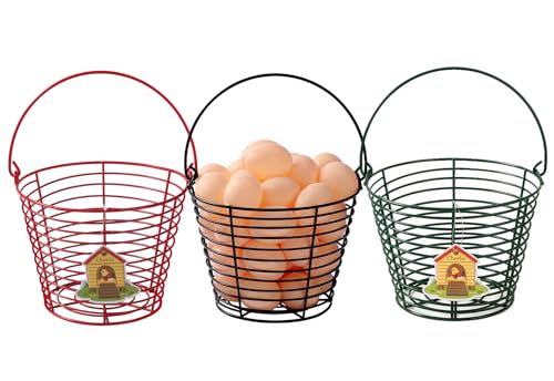 3 Pack 8 Inches Metal Mesh Wire Egg Collecting Basket with Handle Portable Garden Vegetable Fruit Storage Lightweight Hanging for Kitchen Farmhouse Gathering Picnic (MultiCorlor) - color: MultiCorlor