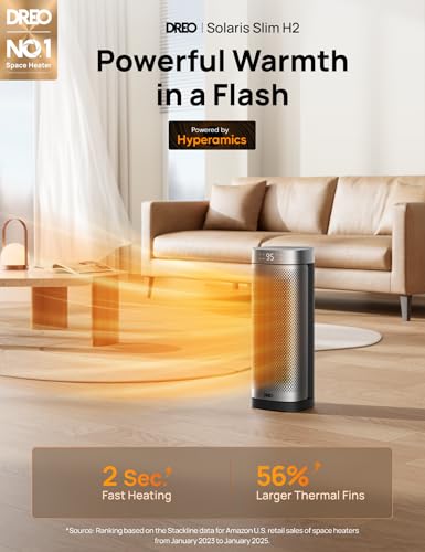 DREO Space Heaters for Indoor Use, Fast Heating Portable Heaters with Remote, Large PTC Ceramic Electric for Bedroom, 12H Timer, 70° Oscillation, Overheat Protection, 1500W Safety Heat for Home Office