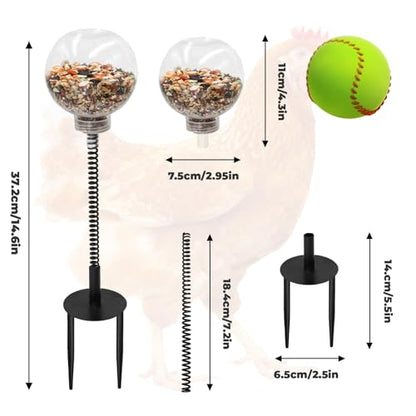 Chicken Treat Dispenser, Chicken Enrichment Toys with Spring and Ground Stake, Feeder for Coop, Coop Accessories for Hens, Geese, Ducks, Turkeys, Other Poultry - size: 2 Pack