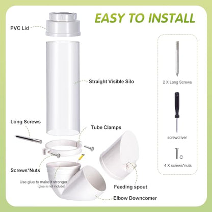 6Lbs PVC Poultry Gravity Feeder Large Hanging Automatic Chicken Feeder Port | Chicken Feeder No Waste with Lid and Visual Tube Poultry Hanging Chicken Coop Feeder Port for Quails,Ducks,Turkeys,Geese