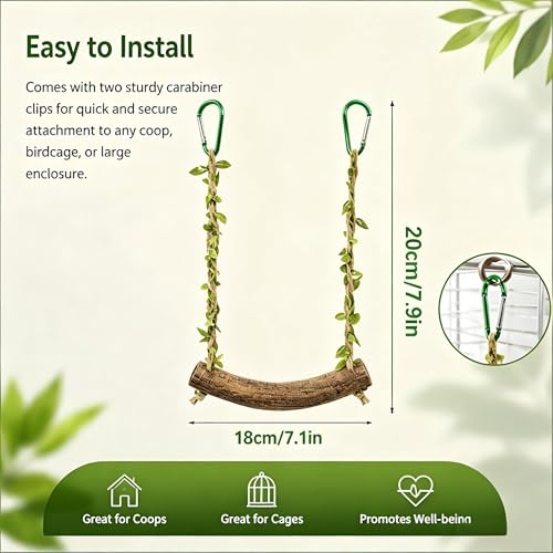 Wooden Chicken Swing Perch with Hanging Chains for Birds | Natural wood swing perch with chains for chicken coops, bird cages, parrot play areas and backyard flock enrichment