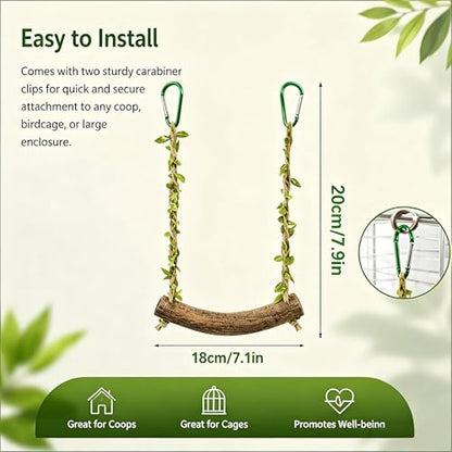Wooden Chicken Swing Perch with Hanging Chains for Birds | Natural wood swing perch with chains for chicken coops, bird cages, parrot play areas and backyard flock enrichment