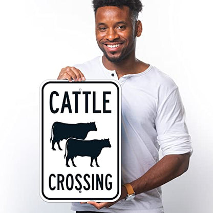 Cattle Crossing with Graphic Sign, 12x18 Inches, Rust Free .063 Aluminum, Fade Resistant, Made in USA - size: 12x18