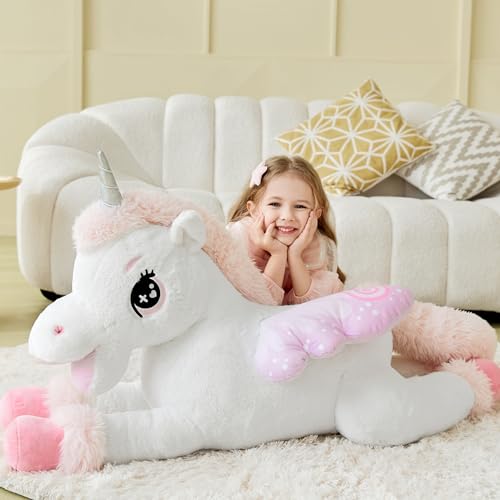 IKASA Giant Unicorn Stuffed Animal Plush Toy,Big Large Jumbo Soft Toys,43" Cute Huge Size Fluffy Plushy Fat Plushie,Gifts for Kids - style: Unicorn