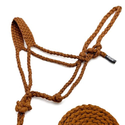 Jeffers Equine Braided Mule Tape Halter with 10' Detachable Lead Rope Set for Horses, 14 to 18 Hands - Stylish Design with Adjustable Poll Strap, Easy to Use Western Tack - Bronze - color: Bronze