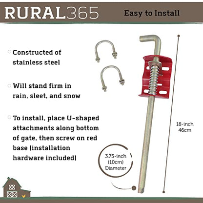 Rural365 Farm Gate Anchor Cane Bolt 18in - Farming Livestock Spring-Loaded Fence Gate Drop Rod Cattle Gate for Tube Gate