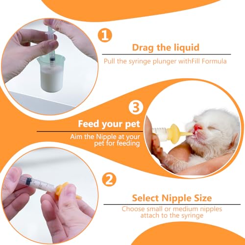 Pet Feeding Nipple with Syringe, Soft Silicone Nursing Pet Feeding Bottle, Ventilation Valve Resistant Tearing for Puppies, Kittens, Rabbit, Small Wildlife (Yellow) - color: Yellow-M Size