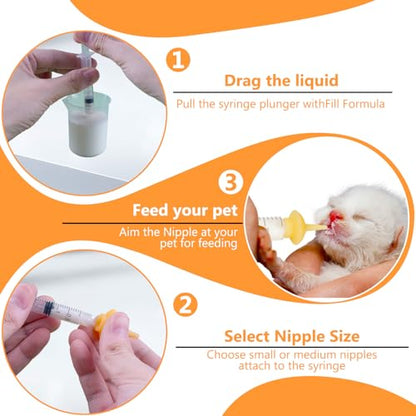 Pet Feeding Nipple with Syringe, Soft Silicone Nursing Pet Feeding Bottle, Ventilation Valve Resistant Tearing for Puppies, Kittens, Rabbit, Small Wildlife (Yellow) - color: Yellow-M Size
