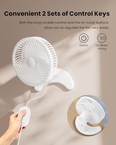 Koonie 8'' Wall Mount Fan, Quiet Small Wall Fan with Timer, 8.2ft Wired Remote, 80° Oscillation, 100° Adjustable, 3 Speeds High Velocity for RV Bedroom Kitchen Office Garage, White - color: White Fan, size: 8in