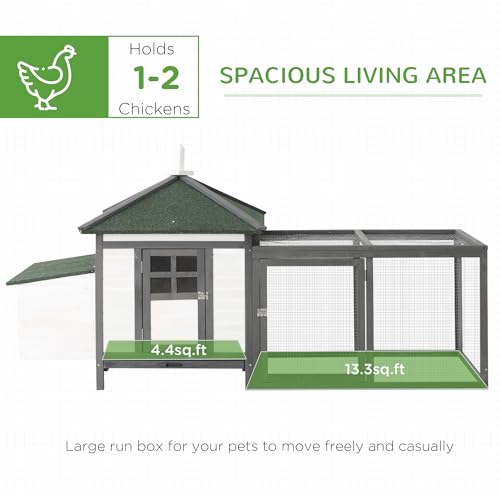 PawHut 77" Wooden Chicken Coop with Nesting Box, Cute Outdoor Hen House with Removable Tray, Ramp Run, for Garden Backyard, Gray - color: Gray
