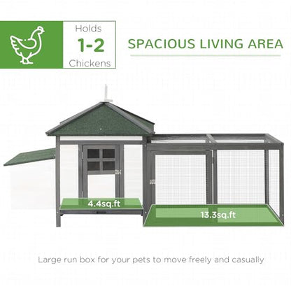 PawHut 77" Wooden Chicken Coop with Nesting Box, Cute Outdoor Hen House with Removable Tray, Ramp Run, for Garden Backyard, Gray - color: Gray
