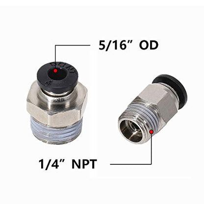 Beduan Push to Connect Fitting, 5/16" Tube OD x 1/4" NPT Thread Male Straight Pneumatic Air Fitting (Pack of 10) - size: 5/16"OD-1/4"NPT