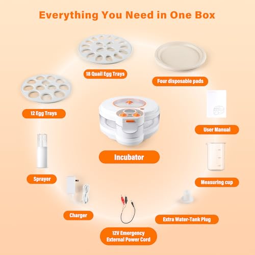 Egg Incubator for Hatching Eggs: Automatic Turner with ±1°F Temperature & Auto Humidity Control - 21-Day Stable Hatching for Chickens - 12-18 Eggs Per Batch - No Assembly