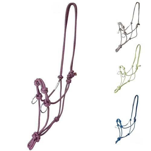 Tahoe Tack Copper Tip® Series Horse Training Rope Halter – 4 Knot, 1/4" Stiff Cord with 2 Rings for Enhanced Control - color: Pink/Black