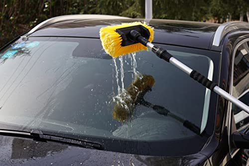 SCRUBIT 12" Car Wash Brush with Soft Bristles for Car, Truck, Boat Deck & House Cleaning, Exterior Washing Brush Connects with Pole & Hose, Storage Bag Included (Yellow) - color: Yellow