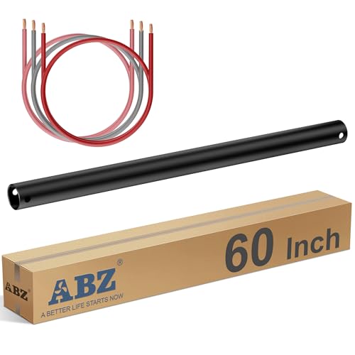 ABZ 60 Inch Ceiling Fan Downrod Accessories with Extended Cord, 5 FT Downrod for Ceiling Fan Not Threaded (Black) - size: 60 INCH