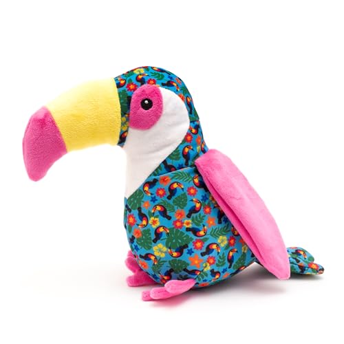 The Worthy Dog Toucan Tough Plush Dog Toy – Durable Chomp-Resistant Dog Toy with Multiple Squeakers, Reinforced Mesh Lining & Strong Stitching - Turquoise, Large - color: Toucan - Turquoise, size: Large