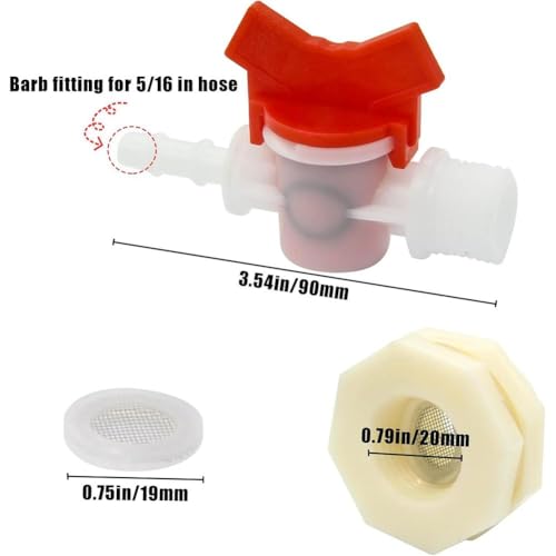 4pcs Rabbit Watering System Bucket Connector Kit to ID 5/16" Hose,Poultry Watering Equipment, Animal Water Dispenser,Includes Bulkhead Fitting, Barb Ball Valve and Mesh Washer (A)