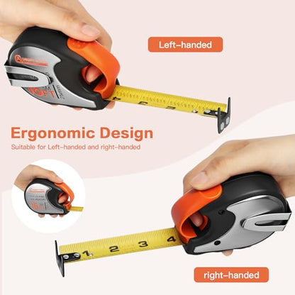 Tape Measure 16ft/5m Self-Locking, Retractable Tape Measure with Fractions, Imperial/Metric Scale, Magnetic Hooks, Rubber + Stainless Steel Case for Home, Construction & DIY (16ft self-Locking) - size: 16ft self-locking