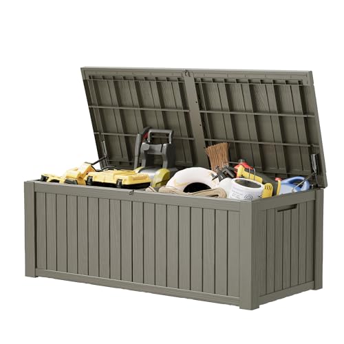 Oudoor Storage Deck Boxes Waterproof, Waterproof and UV Resistant Outdoor Storage Box Lockable Lid for Delivery Box, Indoor, Garden Tools, Pool Supplies, Patio (Grey, 220 Gallon) - color: Striped Grey, size: 220 Gallon