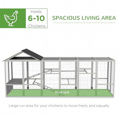 PawHut Wooden Chicken Coop Run for 6-10 Chickens, Hen House, Poultry Cage Add-On with Storage, Perches, 141.75" x 48" x 61", Gray - color: Gray