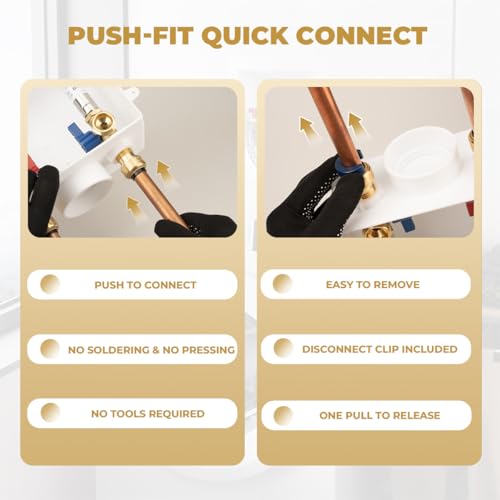 Washing Machine Outlet Box, with Stainless Steel Water Hammer Arrestor, 1/2-Inch Push Fit x3/4-Inch MHT with Center Drain, Washer Faucet Recessed Box, Laundry Washer Valve Outlet Box - color: Push Fit/SS Arrestor