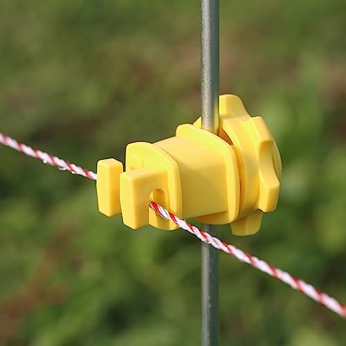 25PCS Screw Tight Round Post Insulator, Electric Fence Wire Holding Insulator, Two Piece Suit (Yellow) - color: Yellow