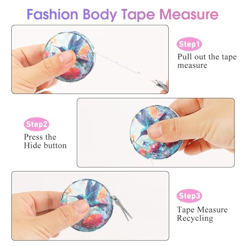 Retractable Mini Tape Measure, Auto-Retract, Premium Leather Tape Measure, Dual-Sided Ruler, Ideal for Fabric Cutting, Body Measurements, and Handicrafts (Hummingbird) - color: Hummingbird