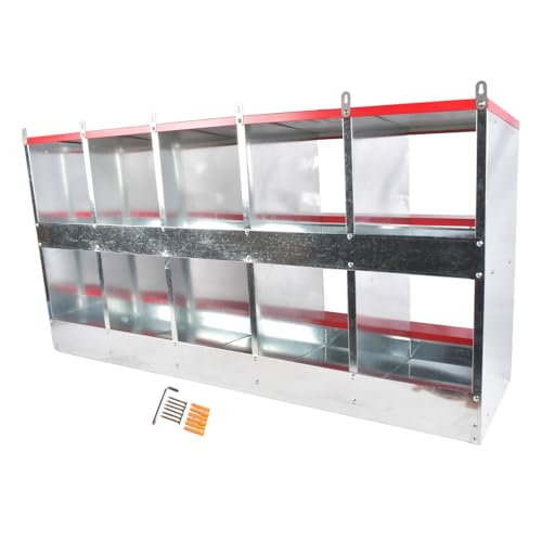 Chicken Nesting Boxes - 10-Compartment Metal Wall-Mounted Poultry Nest Box for Chickens, Hens, and Ducks - Easy Egg Collection - Large Vented Holes - Chicken Coop Equipment