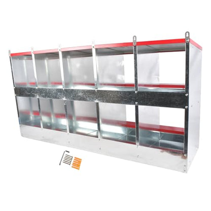 Chicken Nesting Boxes - 10-Compartment Metal Wall-Mounted Poultry Nest Box for Chickens, Hens, and Ducks - Easy Egg Collection - Large Vented Holes - Chicken Coop Equipment