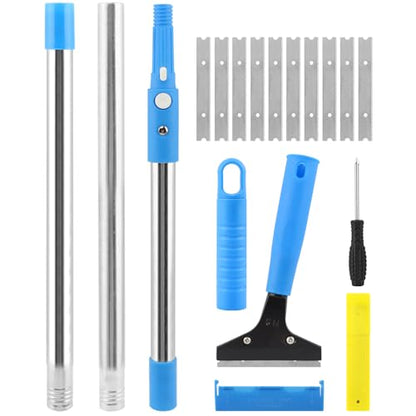 Heavy Duty Floor Scraper, 8" Wide Razor Blade Scraper Tool with 48" Long Handle, 10PCS Extra Metal Blades for Cleaning Wall Glass Floor Paint Gum Stains Stickers Linoleum Stove Top