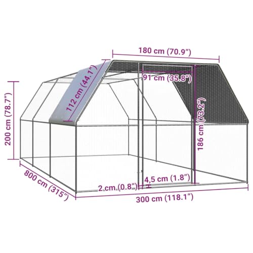 Outdoor Chicken Coop and Rabbit Hutch 9.8x26.2x6.6ft Galvanized Steel Cage with Lockable Door PE Roof for Ducks Hens Small Animals Aviary Enclosure - size: 9.8' x 26.2' x 6.6' (W x D x H)